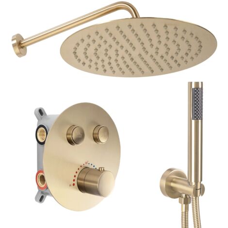 ENSEMBLE DE DOUCHE ENCASTRÉ LUNGO THERMOSTAT À BROSSE DORÉ SKU REA-P8551
