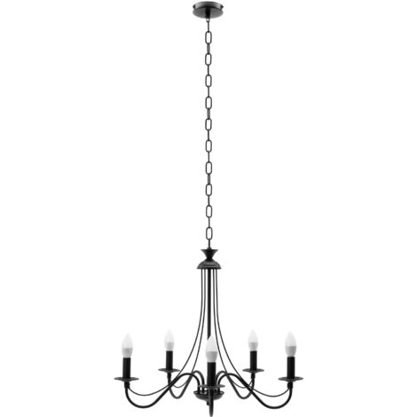 LAMPE SUSPENDUE APP647-5CP RUSTIQUE NOIR 5-POINTS DE LUMIÈRE E14 60X60X50-110CM REGLABLE
