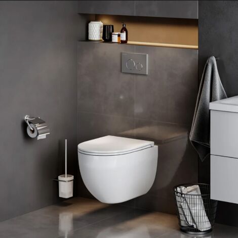REA – Cuvette WC suspendue sans bride – Design Rimless Tornado Flat – Abattant Duroplast inclus – Dimensions 490x365x370mm – Garantie 24 mois