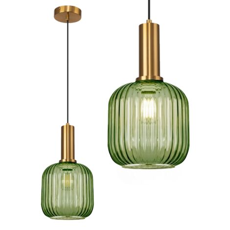 Toolight – Lampe suspendue en métal et verre vert E27 – 1 point lumineux – Design moderne pour intérieur contemporain – Hauteur ajustable - 1-POINT (1/5)