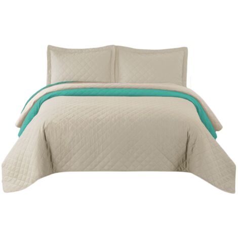 REA – Couvre-lit réversible capitonné beige-mint 2.00x2.20 – Polyester de haute qualité – Décoratif et confortable – Idée cadeau originale