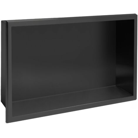 REA – Niche de salle de bain 30x45mm – Acier inoxydable noir mat – Montage collé – Idéale pour espaces confinés et rangement élégant