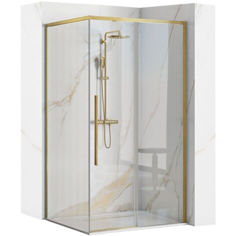 REA – Cabine de douche d'angle 90x90cm – Verre transparent 6mm – Porte coulissante réversible – Revêtement Easy Clean – Hauteur 195cm (1/5)