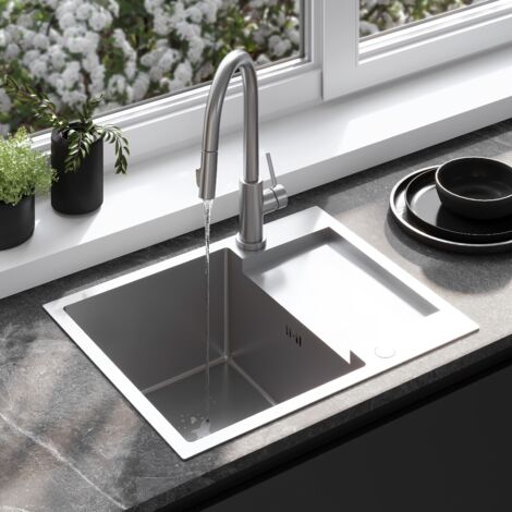 ÉVIER REA PAUL BRUSH NICKEL + ROBINET DE CUISINE FRESH NICKLE (1/5)