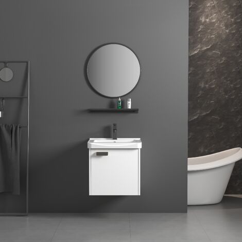 Ensemble Meuble Salle De Bain Avec Lavabo 60 Cm - Plan De Toilette Suspendu, étagère, Porte-serviettes - Noir Et Marron