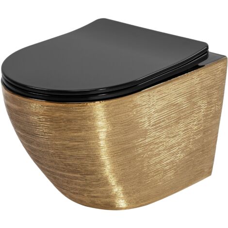 CUVETTE WC SUSPENDUE REA CARLO MINI TORNADO BLACK/BRUSHED GOLD