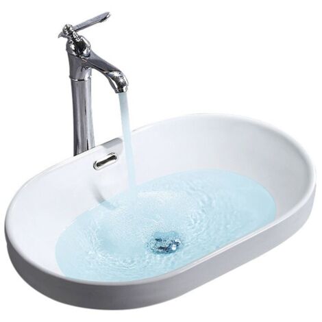 REA – Vasque à encastrer 615x420mm en céramique sanitaire – Montage à encastrer – Trou de débordement – Pour salle de bain moderne