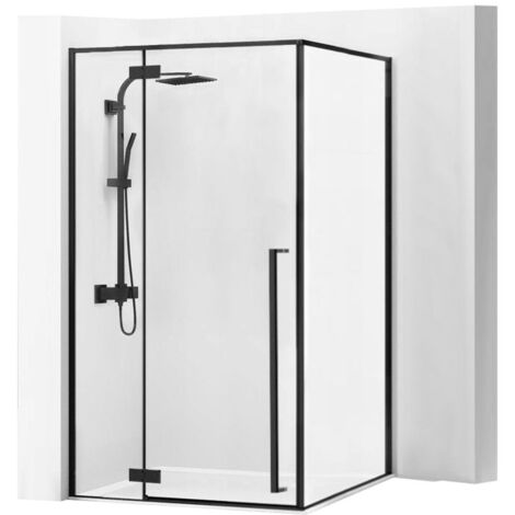 REA – Cabine de douche d’angle 90x120 cm – Verre trempé de sécurité 6 mm – Finition noir mat – Ouverture à entrouvrir – Facile à nettoyer (1/5)
