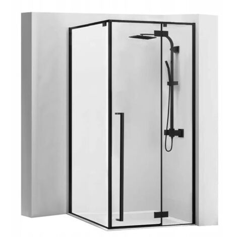 REA – Cabine de douche d’angle 90x90 cm – Verre trempé de sécurité 6 mm – Finition noire – Mode d'ouverture a entrouvrir – Revêtement Easy Clean (1/5)