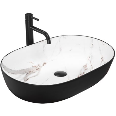 REA – Vasque à poser 605mm x 410mm – Céramique sanitaire noir mat – Montage à poser – Lavabo moderne pour salle de bain (1/5)