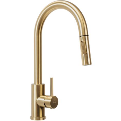 REA – Robinet de cuisine mitigeur or brossé – Hauteur 395 mm – Bec haut céramique – Corps laiton durable – Montage sur lavabo