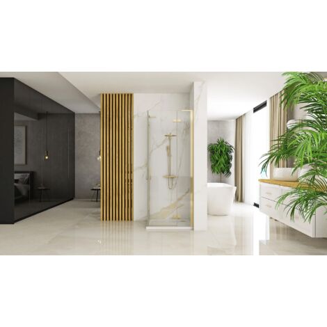 Rea HUGO DOUBLE GOLD BRUSH Duschkabine - 90x90 Cm, 6 Mm Sicherheitsglas, Goldene Beschläge, Ohne Wanne