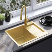 REA – Évier 1 bac en acier inoxydable brossé – Siphon de cuisine inclus – 600x480x185mm – Facilité de nettoyage et hygiène