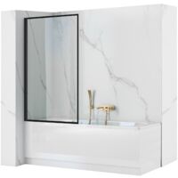 REA – Pare-baignoire fixe 70 cm – Paroi de douche en verre transparent 5 mm – Finition noire – Montage universel droite/gauche