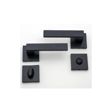 Quincadeco – Poignée de porte d'intérieur noire sur rosace carrée – Aluminium époxy – Pour portes 38 à 44 mm – Trou condamnation – Usage intensif (1/2)