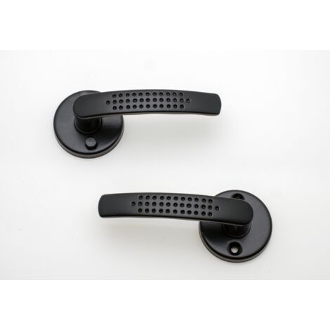 Quincadeco – Poignée de porte d'intérieur en aluminium noir époxy – Rosace ronde – Tige carrée 7mm – Pour portes 38 à 44mm d'épaisseur