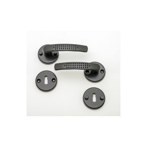Quincadeco – Poignée de porte d'entrée à cylindre noir sur rosace ronde – Aluminium époxy – Pour portes 38 à 44 mm – Design contemporain