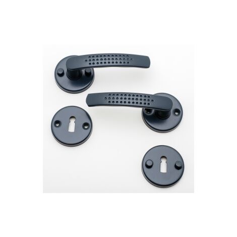 Quincadeco – Poignée de porte d'intérieur gris 7016 sur rosace ronde – Aluminium époxy – Pour portes 38 à 44 mm – Trou clé et vis incluses