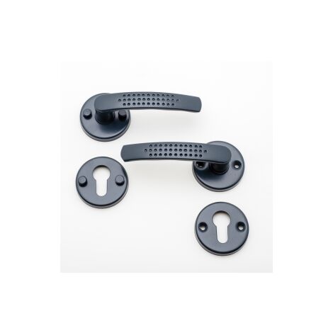 Poignée de porte Elona gris 7016 sur rosace ronde trou cylindre (1/2)