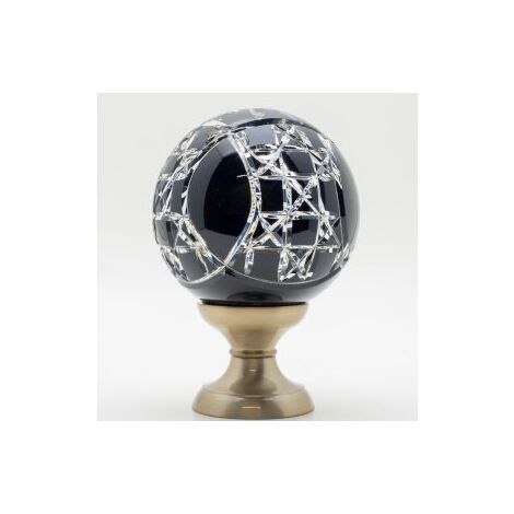 Quincadeco – Boule de rampe cristal noir – Pied en aluminium nickelé – Globe en cristal ciselé 100mm – Hauteur 140mm – Fixation invisible
