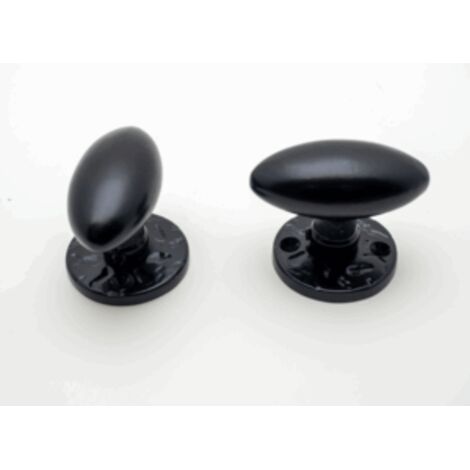 Poignée de porte ovale alu noir sur rosace avec trou cylindre.