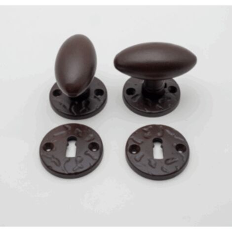 Quincadeco – Poignée de porte ovale alu finition rouille – Rosace 52mm avec trou clé – Fixation universelle – Fabrication européenne
