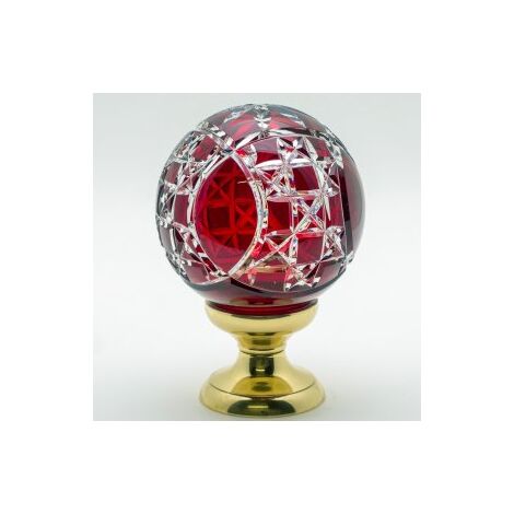 Quincadeco – Boule de finition en cristal rouge Mousson – Hauteur 140 mm – Diamètre 100 mm – Pied en laiton poli pour fixation invisible