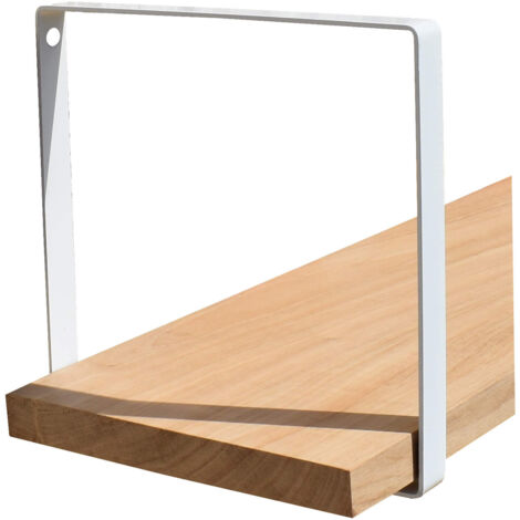 Étagère murale chêne 80 X 19 cm avec support métal carré blanc (1/2)