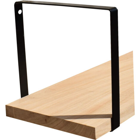 Étagère murale chêne 60 X 19 cm avec support métal carré noir (1/2)