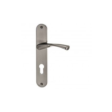 Quincadeco – Poignée de porte d'intérieur Coralie – Aluminium nickel mat – Entraxe 195mm – Épaisseur 38 à 46mm – Plaques rondes trou cylindre