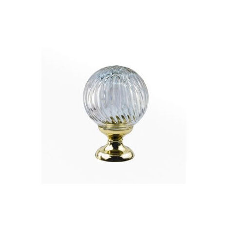 Quincadeco – Boule de rampe cristal Ouragan – Diamètre 100 mm – Hauteur 140 mm – Socle en laiton massif poli verni – Fixation invisible