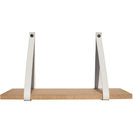 Étagère murale chêne 60 X 19 support façon cuir blanc (1/2)