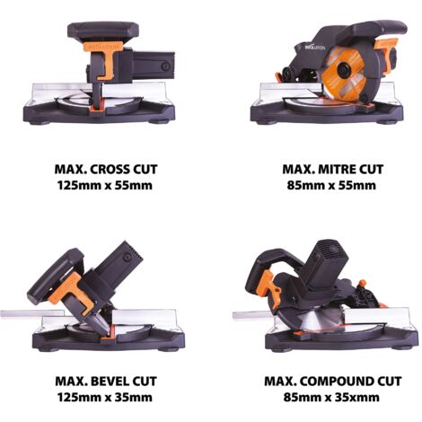 Evolution R210CMS 210mm 1200w Compound Mitre Saw With TCT Multi-Material Cutting Blade (110V)