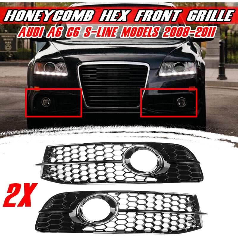 2 Stück Nebelscheinwerfer Abdeckgitter Frontstoßstange Zierblende Honeycomb  HEX Für Audi A6 C6 S-Line 2008–2011 OEM 4F0807681Q01C 4F0807682Q02C