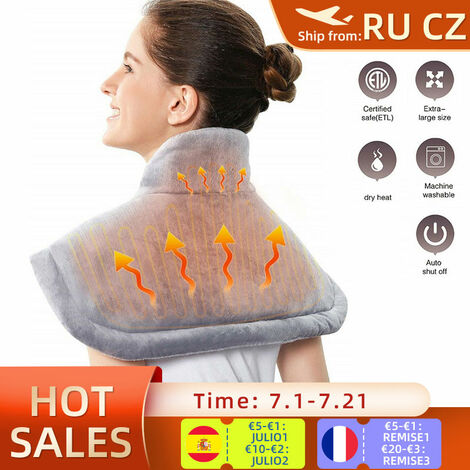 Coxolo Elektrische große Heizdecke, tragbare LAVENTE Schmerzlinderung, Schulter-Nacken-Rücken-Heizschal, Temperaturregler (EU-Stecker)