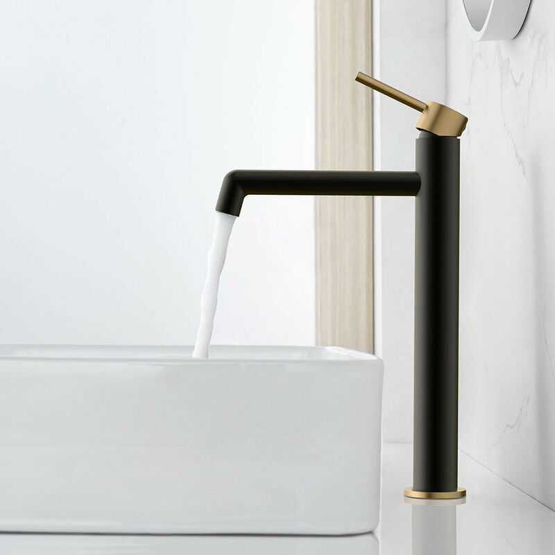Comprar Grifo lavabo monomando alto pica dorado cepillado giratorio  encastrado online
