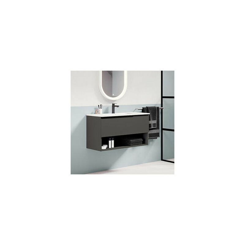 Mueble de baño suspendido 1 cajón/1 hueco con lavabo color Black Ada Modelo  Eleven