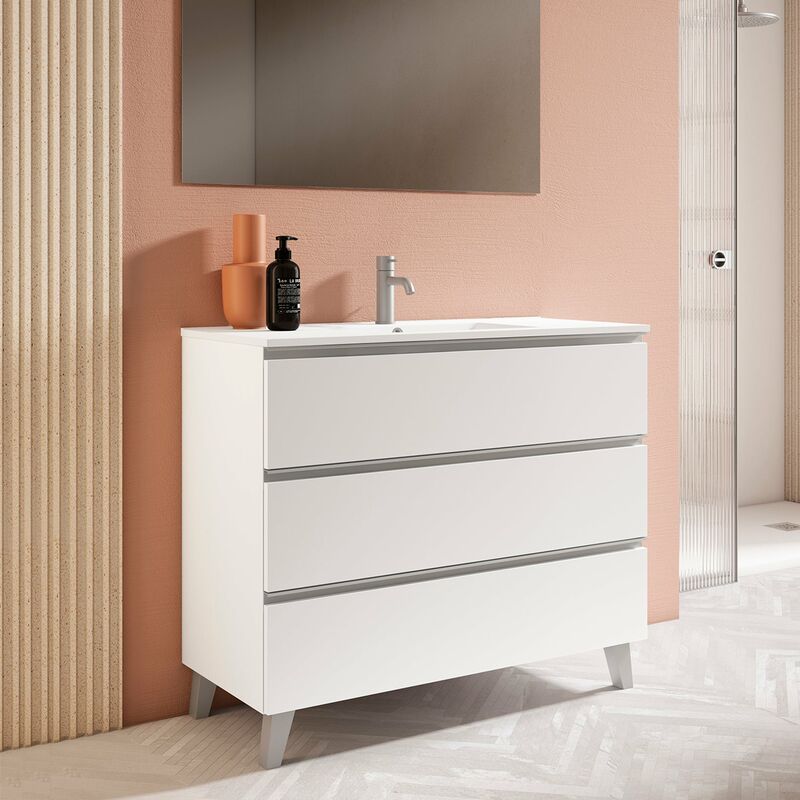 Mueble de baño suspendido de 120 cm con lavabo integrado color Blanco Ada  Modelo Granada