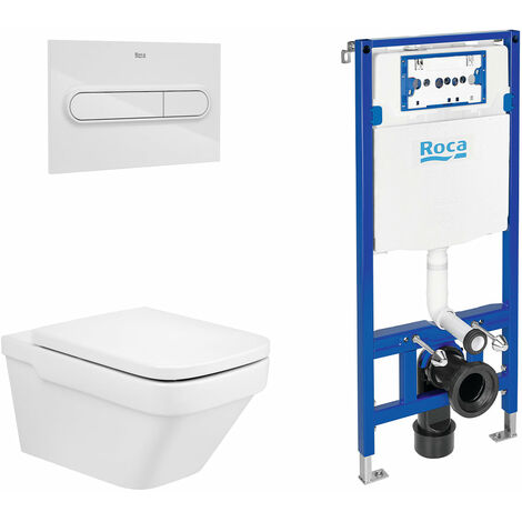 ROCA PACK DAMA+DUPLO Inodoro Suspendido Rimless Pulsador Blanco - Asiento: Caida Amortiguada - ref: A34678L+A801782004+A890070020+A890195000 (1/2)