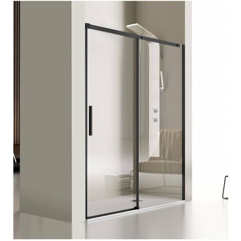 KASSANDRA LU102 LUNA Fijo+Puerta Corredera Negro Vidrio Transparente - Medida: 116-120 CMS - ref: LU1020518S112116