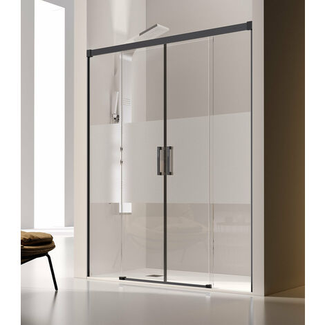 KASSANDRA GS100 GLASÉ Mampara Ducha Frontal 2F+2C Negro Mate Decorado - Medida: 186-190 cm - ref: GS10005BRS186190 (1/2)