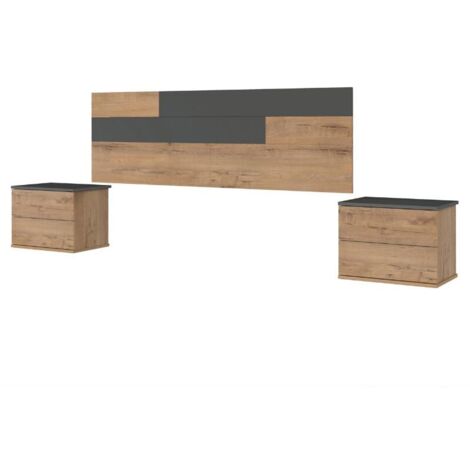 MUEBLES PITARCH pack mesitas y cabecero Erika Roble gold/Gris - ref: 14063-ME