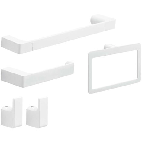 GEDY PI990200002 Set 4 Piezas (Toallero 35Cm, Portarrollo, Percha, Argolla) Blanco Mate - ref: PI990200002
