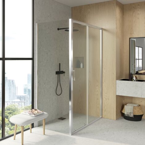 BATHME LONDON-3 Mampara Ducha Lateral Fijo+Frontal Corredera Cromo Transparente - Medida: 68-70x168-170 cm - ref: BVF2RF070X170 (1/2)