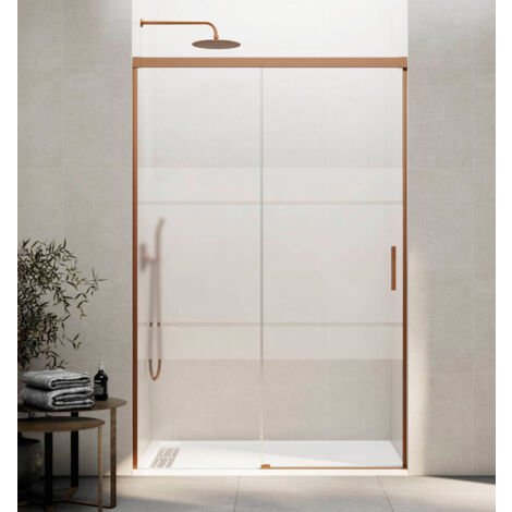GME BASIC Mampara Frontal Ducha Corredera 1F+1C Cobre Vidrio Decorado - Medida: 110-115 cm - ref: FBCB115S (1/2)