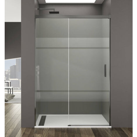 GME BASIC Mampara Frontal Ducha Corredera 1F+1C Titanio Vidrio Decorado - Medida: 180-190 cm - ref: FBTT190S (1/2)