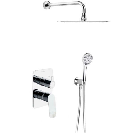 Ramon Soler - Conjunto Grifo de Ducha Monomando Empotrado de 2 Vías Cromado con Sistema S2 de Ahorro de Agua con Accesorios en ABS Redondos Serie New Fly
