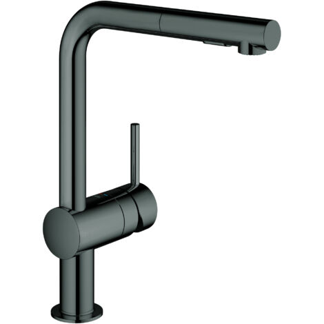 GROHE Grifo de fregadero monomando Minta 30274 caño en L ducha extraíble hard graphite, 30274A00