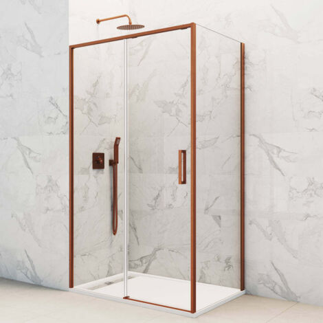 GME TWENTY Mampara Lateral Fijo Ducha 2F+1C Cobre Transparente - Medida: 130-135/72-74 cm - ref: TWAF13575CB (1/2)