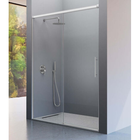 KASSANDRA URBAN Mampara Frente de Ducha Fijos + Puerta Corredera Plata Brillo Transparente - Medida: 176-179 cm - ref: UR1021616S200176 (1/2)